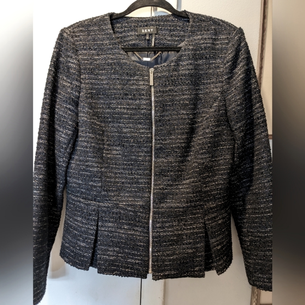 DKNY Blue Tweed Lined Jacket w/Zipper